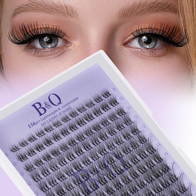 B&Q Wispy Lash Clusters Full B49,Eyelash Clusters 156PCS Comfortable band Cluster Eyelash Extensions,8-18mm Volume Individual Lashes Lightweight D Curl Lash Clusters Soft Eyelashes Natural Look(B49)