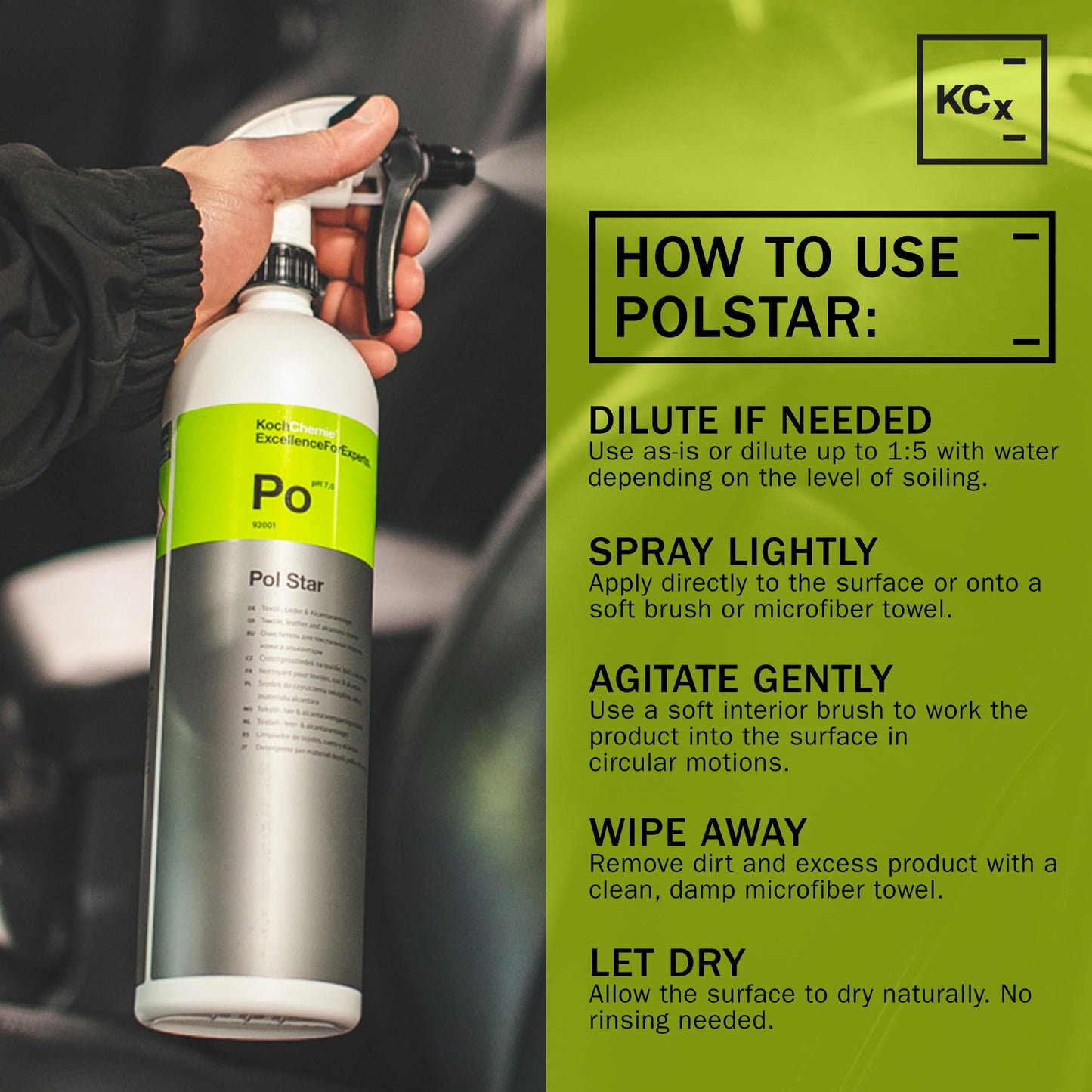 KOCHCHEMIE - Pol Star - Textile, Leather & Suede Cleaner; Natural Cleaner, Protection Formula; No Water Marks (1 Liter)