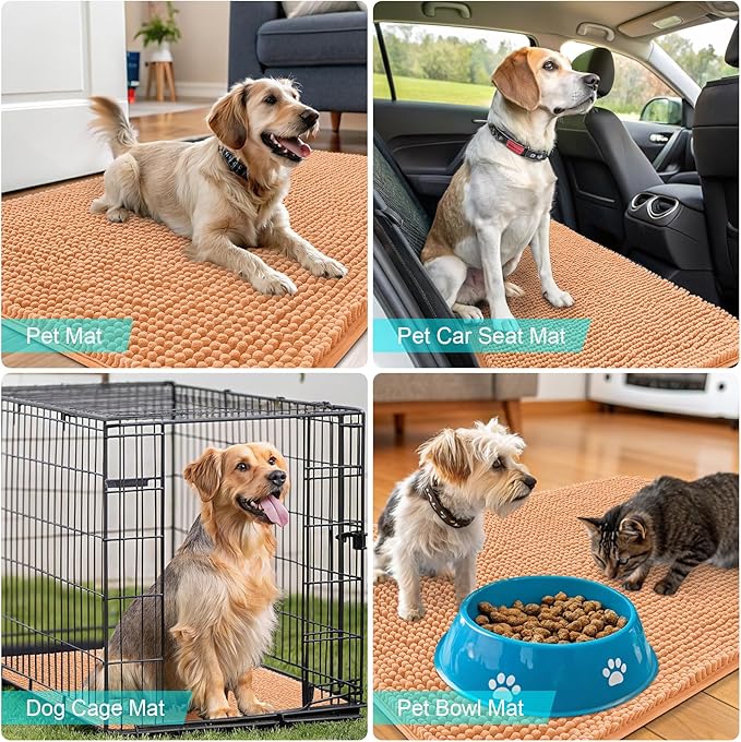 OLANLY Dog Door Mat for Muddy Paws 59x35, Absorbs Moisture and Dirt, Absorbent Non-Slip Washable Doormat, Quick Dry Chenille Mud Mat for Dogs, Entry Indoor Entryway Carpet for Inside Floor, Orange