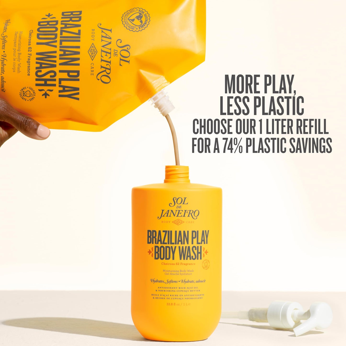 Sol de Janeiro Brazilian Play Moisturizing Shower Cream Gel Body Wash - 1L Jumbo Size with Pump