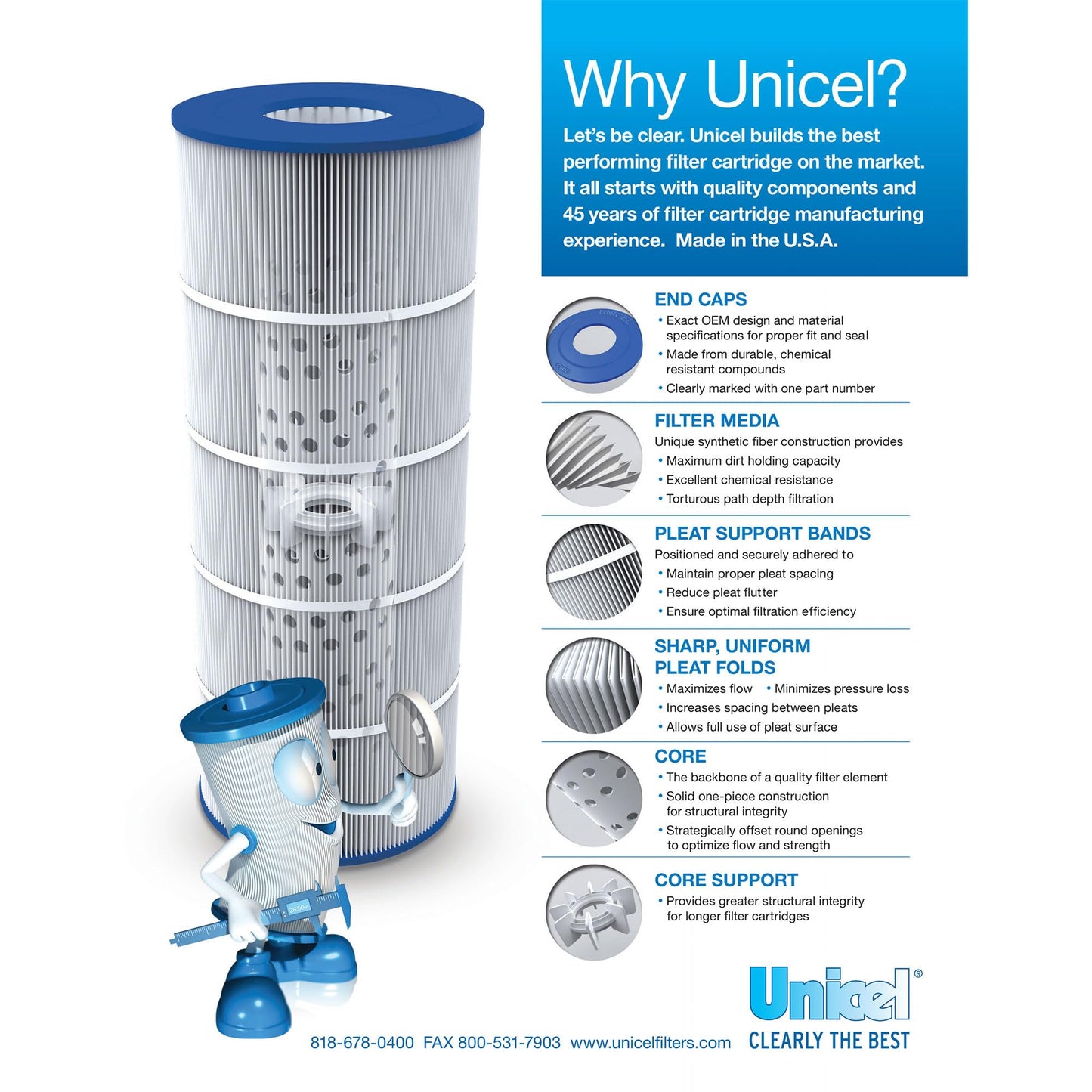 Unicel C-8409 90 Square Foot Media Replacement Pool Filter Cartridge with 174 Pleats, Compatible with Hayward Pool Products, Sta-Rite, and Waterway
