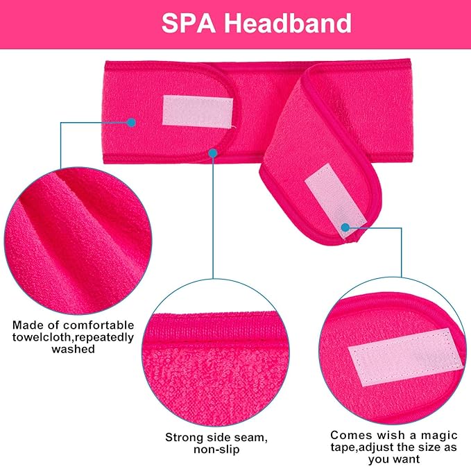 Whaline Spa Facial Headband 4 Packs Head Wrap Terry Cloth Headband Adjustable Stretch Towel for Bath, Makeup and Sport (Rose Red)