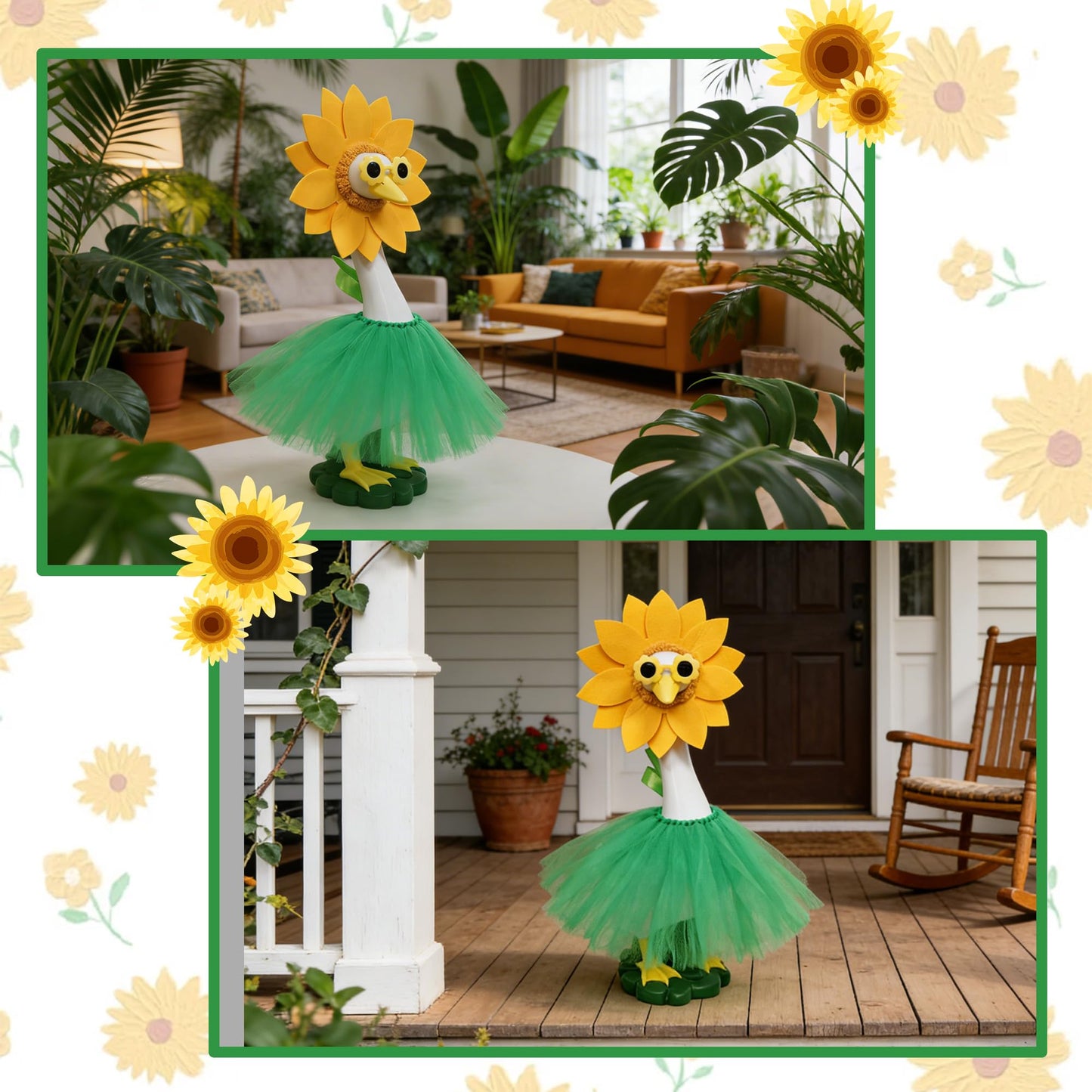 20" Porch Goose Statue with Sunflower Sunglasses Outfit – Large Resin Garden Duck Sculpture – Weatherproof Outdoor Yard Art & Indoor Decor – Whimsical Housewarming Gift for Women, Mom & Garden Lovers
