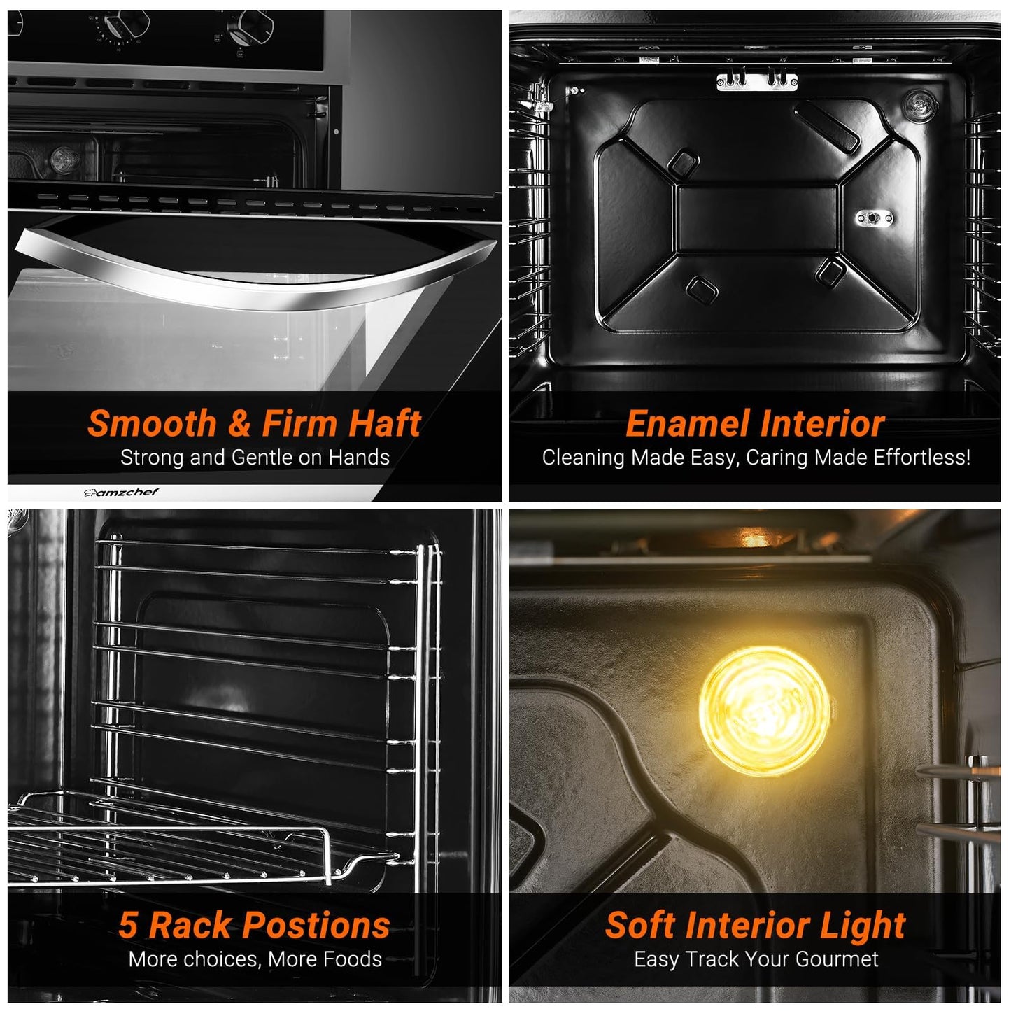 AMZCHEF 24" Single Wall Oven, 2.65 Cu.ft. Built-in Electric Wall Oven with 5 Cooking Functions, 360° ROTATING ROTISSERIE, 2200W, Mechanical Knobs Control, Timer, Stainless Steel Wall Oven for Kitchen
