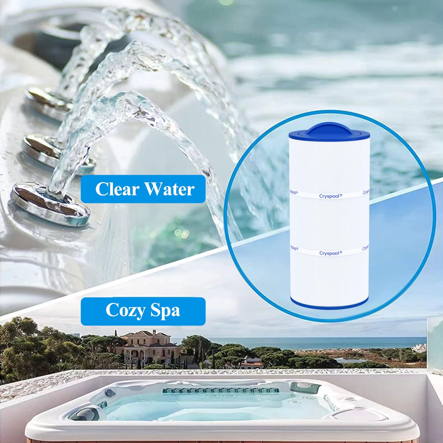 Cryspool® 08010 Filter Compatible with Caldera Utopia 73722,1039607, C-8399, PCD100W, FC-3965, 100 Sq. Ft Spa Filter Cartridge, 1 Pack