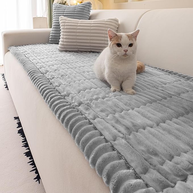 Couch Cover for Dogs Washable,Non Slip Fuzzy Durable Couch Covers for 3 Cushion Sofa Pet Friendly Sofa Cover Dog Thick Soft Slipcovers Protector Couches Mat Bed (Light Grey 27.6 "x 82.7"/70 x 210cm)