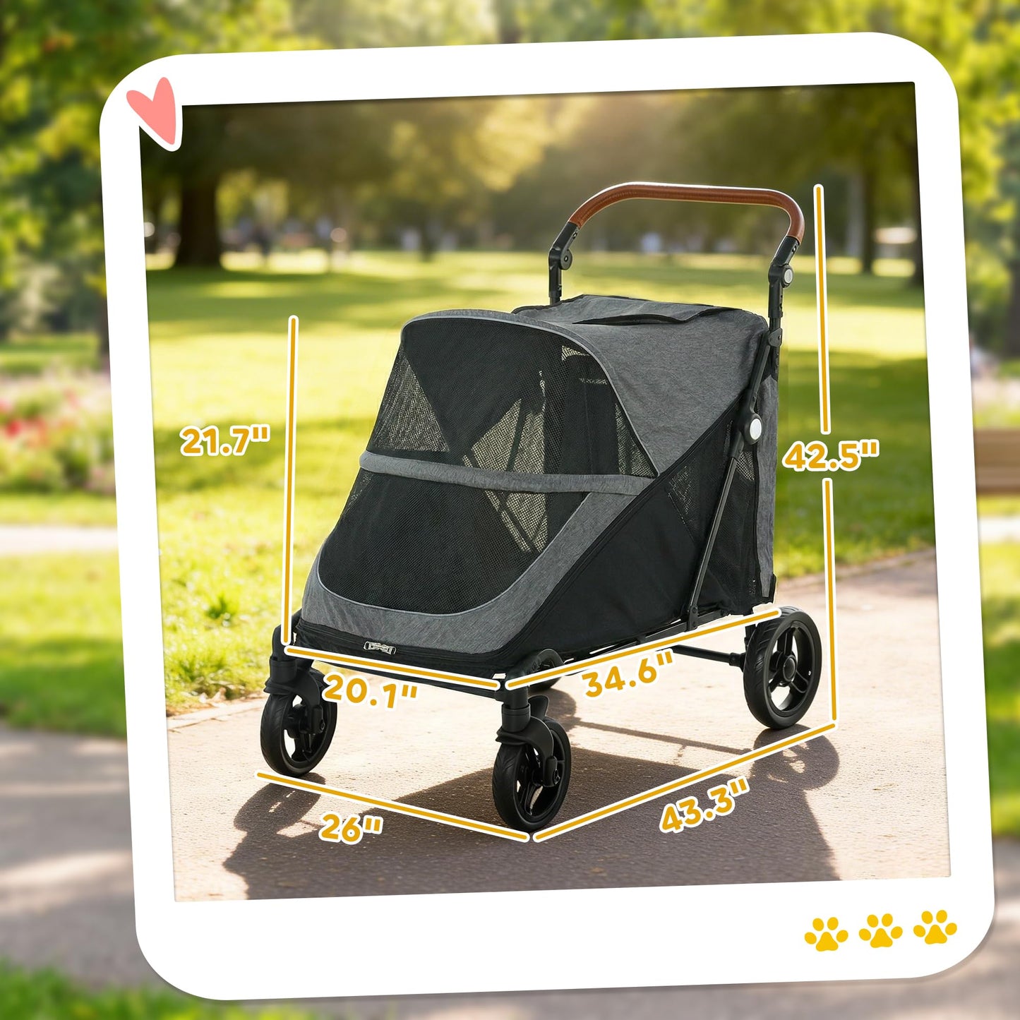 PawHut Dog Stroller for Large Dogs, One-Click Folding 4 Wheel Large Pet Stroller Wagon for Multiple Pets, All Terrain Spring Suspension w/ 8-Position Adjustable Handle, Mesh Window, Up to 66 LBS, Gray