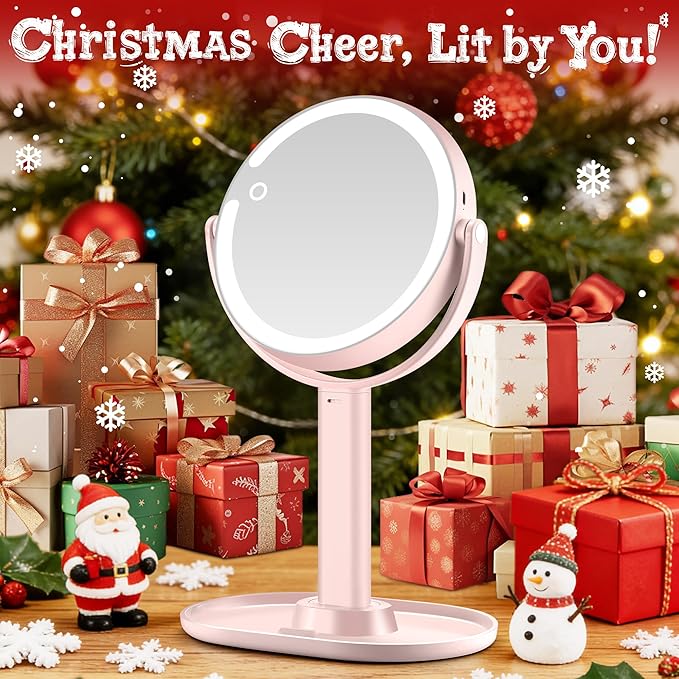 Makeup Mirror with Lights, Double Sided 1x/30x Magnifying Mirror with Light, Rechargeable 3 Color Lights and Adjustable Brightness, 360° Rotation Detachable Comes with Tweezer(Pink)