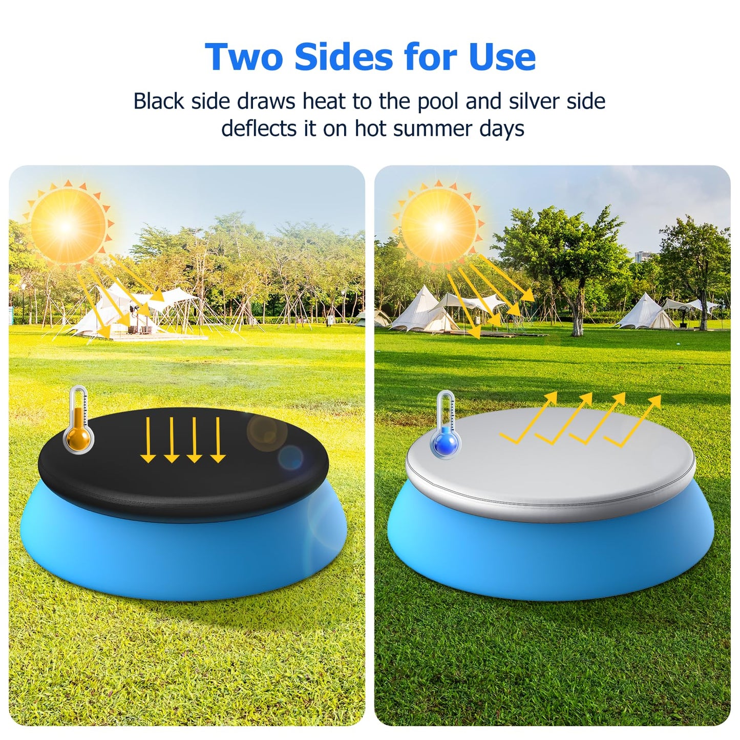 12 ft Round Pool Cover, Compatible with Intex/Bestway Outdoor Round Inflatable Above Ground Swimming Pool, Elastic Bands for Easy Installation, No Drain Holes, Prevent Leaves, Debris and Dust