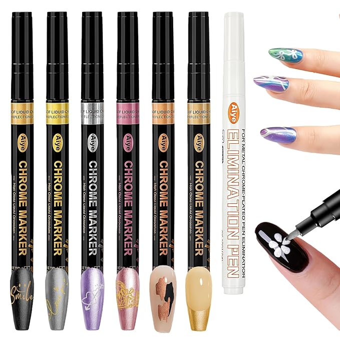Nail Art Pens, Nail Polish Pens Set Nail Chrome Eraser Pen Drawing Painting Point Liner Pens With Eraser Pen, Waterproof and Quick-drying Nail for DIY Nails Art Design