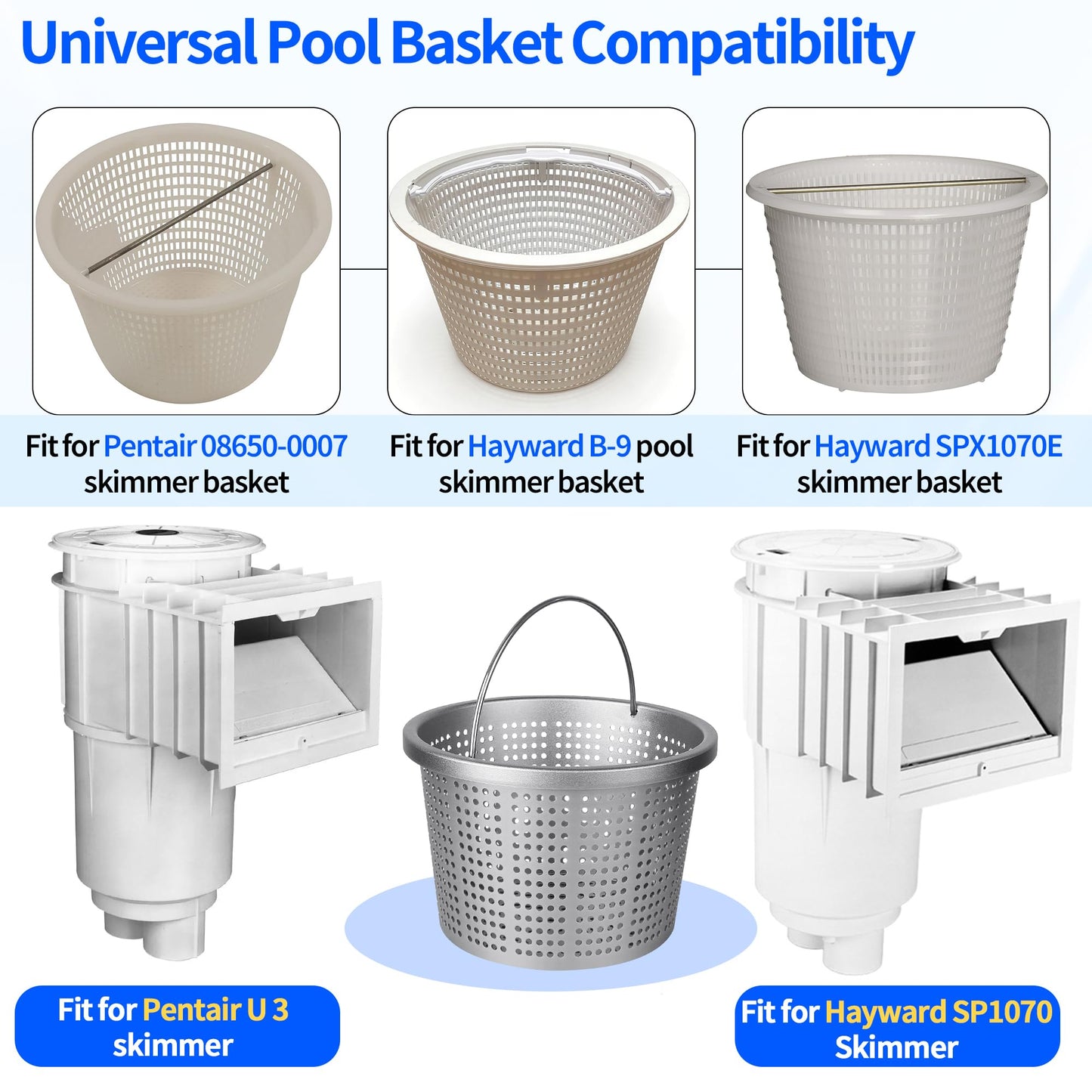 BJFGF Pool Skimmer Basket for Pentair U-3 & Hayward SP1070 Inground Pool Skimmers, 8" Weighted Upgrade Skimmer Basket - Replacement for 08650-0007 SPX1070E & B-9 Filter Baskets