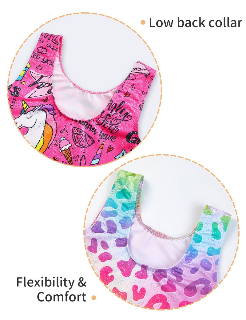Nokecina Leotard for Girls Gymnastics 2t 3t Rainbow Leopard Hotpink Cartoon Unitards 2 Pack One Piece Tumbling Biketards