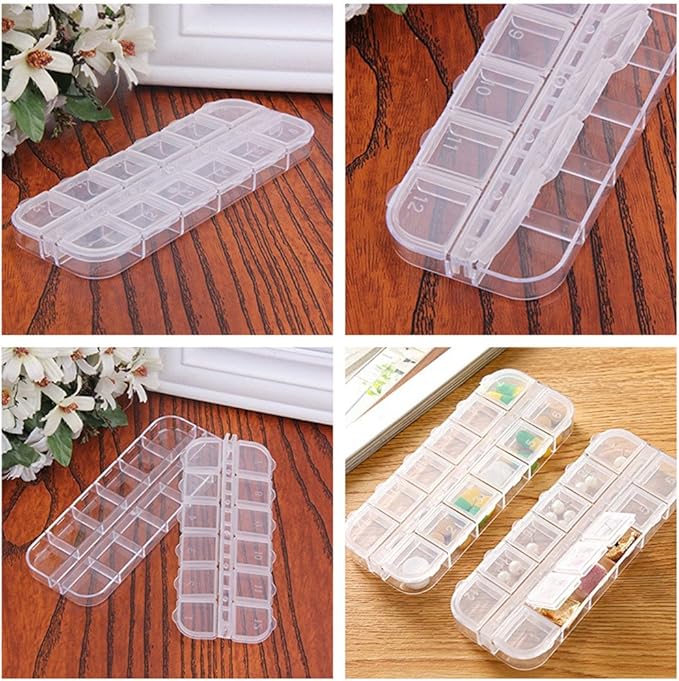 6 Pieces Nail Art Tool Jewelry Storage Box, 12 Compartments Plastic Rhinestone Organizer Container Case, Display Containers