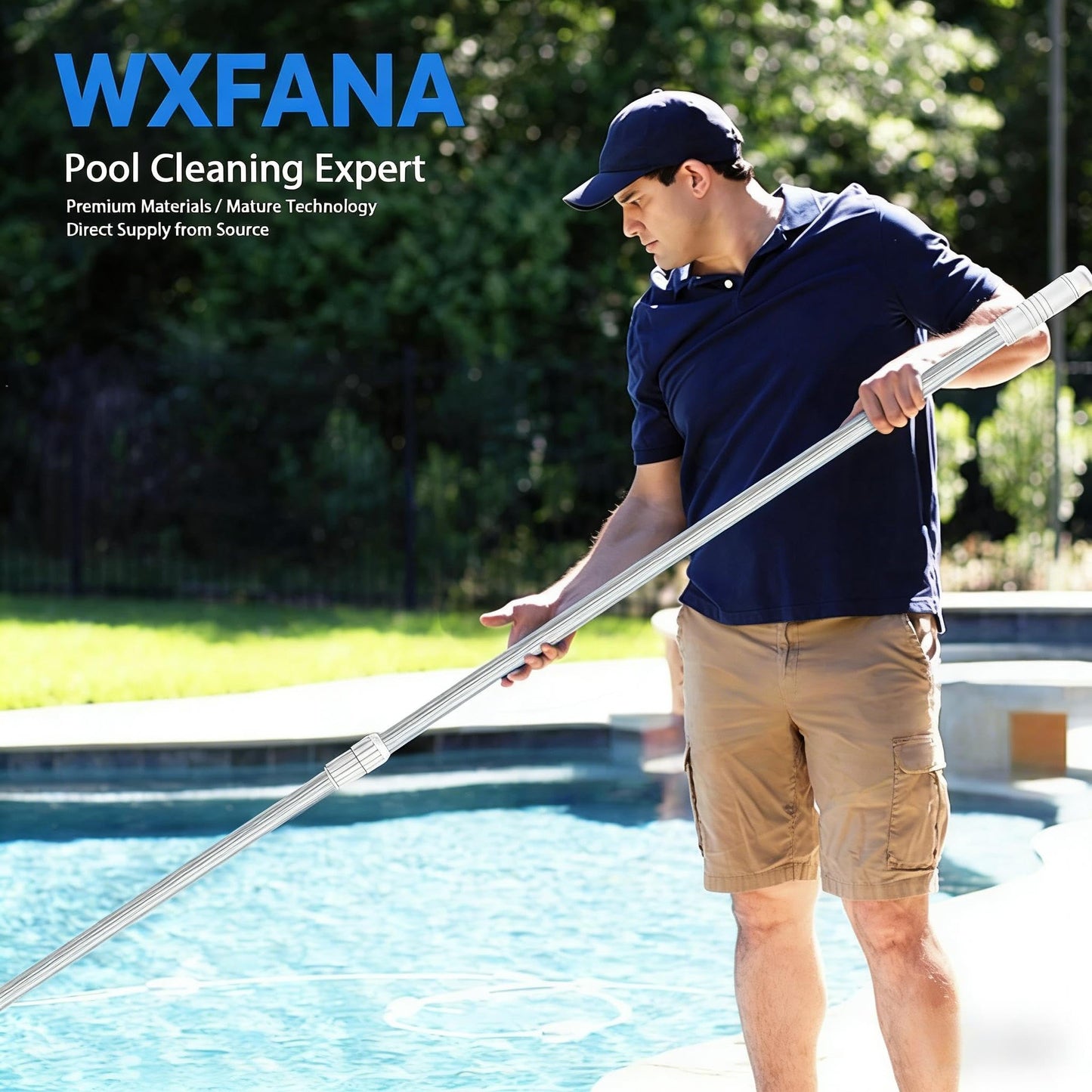 WXFANA 15FT Telescopic Pool Pole, Pool Skimmer Pole Heavy Duty, Adjustable 3 Piece Expandable Step-Up, Universal Pole for Skimmer Nets, Rakes, Brushes, Vacuum Heads Cleaning.