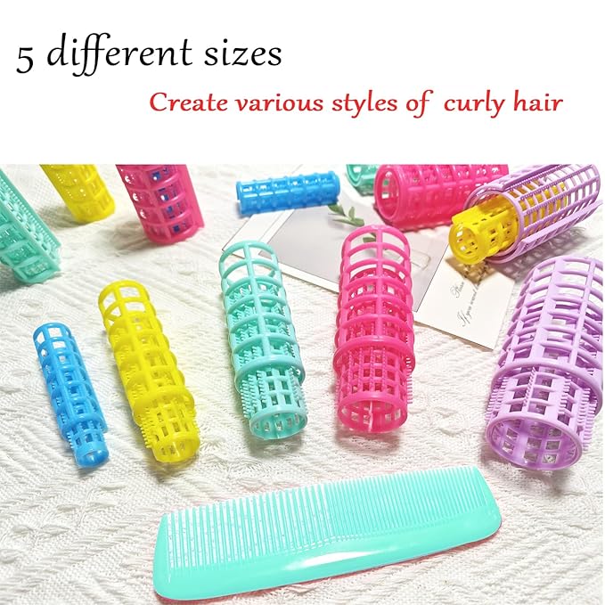 30Pcs Plastic Hair Rollers Set, Snap on Rollers Self Grip Hairdressing Curlers No Heat Rollers for Long Medium Short Thin Fine Hair with Mini Comb (5 Sizes)