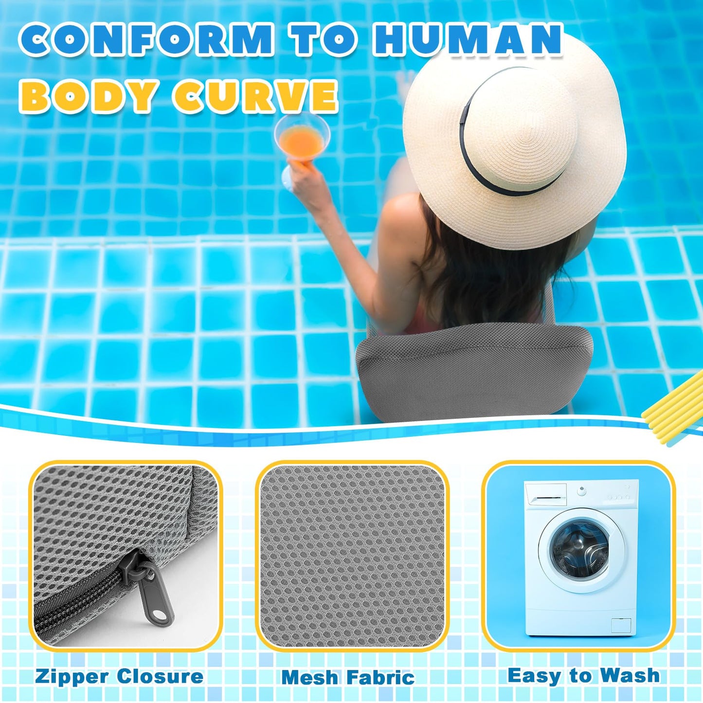 Yerliker 2 Pcs Foldable Hot Tub Booster Seat for Adults Adjustable 2 Heights up to 6.3", Weighted Booster Seat 3D Air Mesh Hot Tub Accessories Quick Dry Micro Dot Non Slip for Spa Bathtub Pool (Gray)