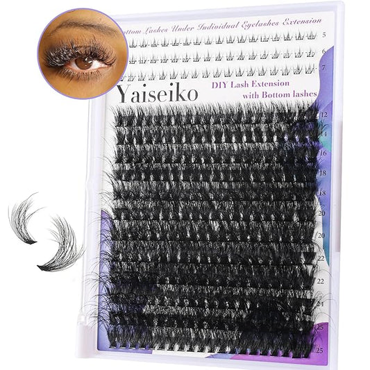 Lash Clusters with Bottom Lashes 12-25mm Thick Cluster Eyelash Extensions 294Pcs Wispy Individual Lashes with Lower Eyelash Clusters 100D Plant Fibers Lashes Clusters DIY at Home, by Yaiseiko