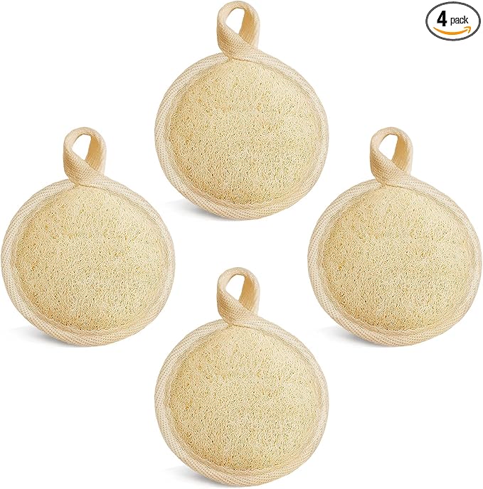 YIQINGJIE Natural Loofah Exfoliating Face Scrubber (4Pack), Facial Scrubber Loofa Pads,Clean Blackheads Without Hurting The Skin, Luffa for Women and Men,Beige