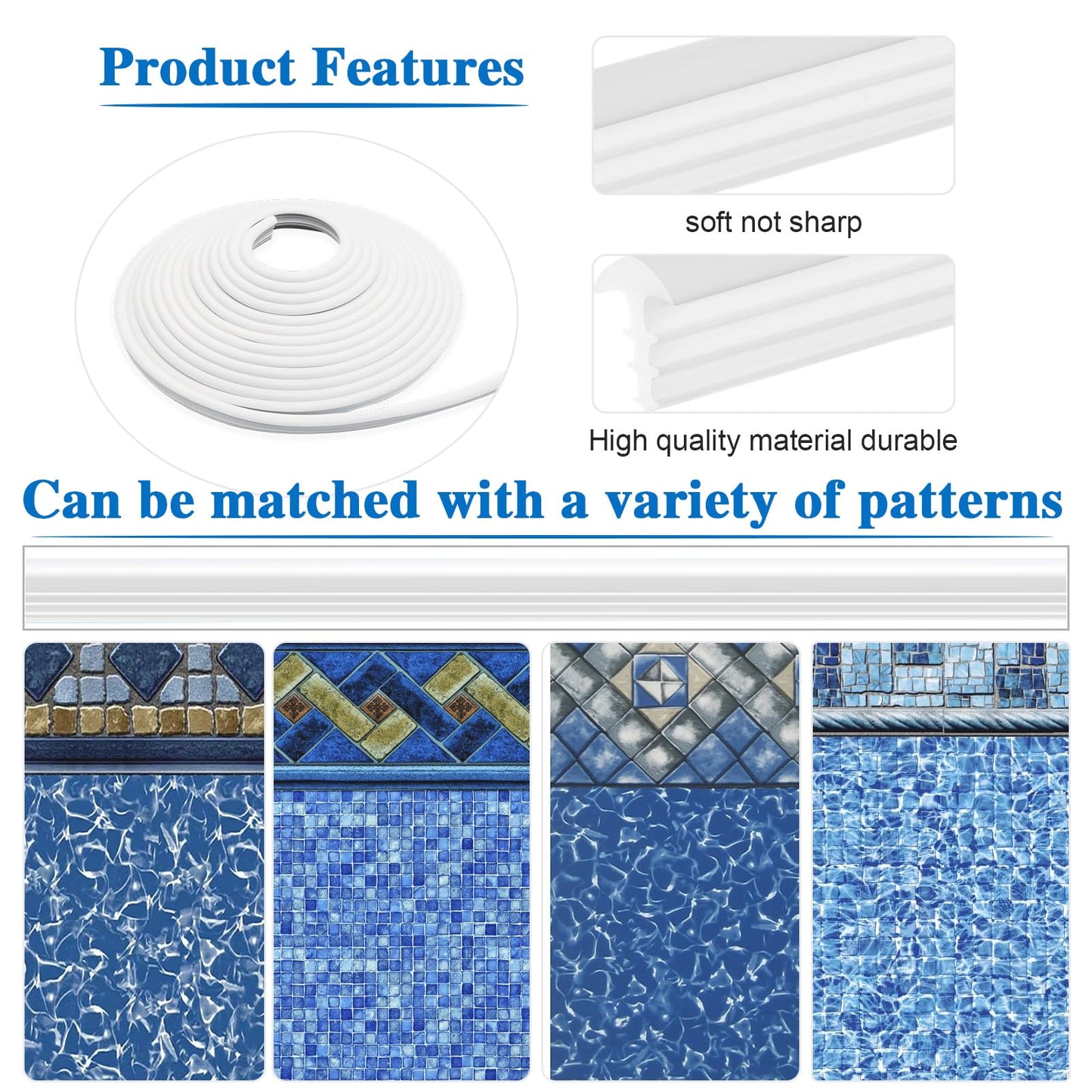 MIYOLO 120'ft Pool Liner Lock for In-Ground and Above Ground Pools, Roll Swimming Pool Liner Bead Lock White