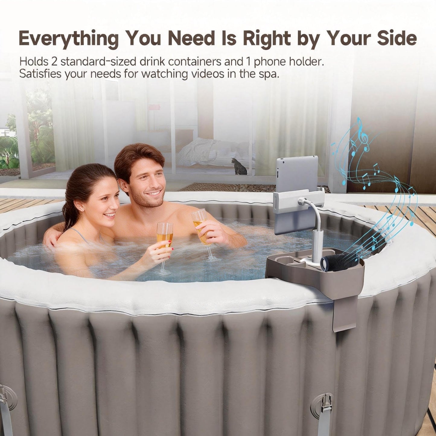 POOLCOMFT Hot Tub Table Tray with Adjustable Phone Holder, Caddy Holds 2 Drinks for Outdoor Inflatable Pool & Spa, Hot Tub Accessories for Adults, Idea Gifts for Women, Mom