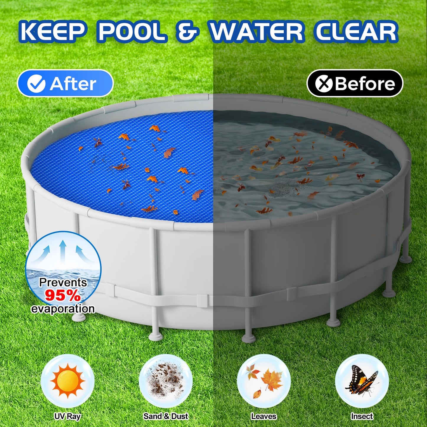 Evoio Solar Pool Cover 6 ft Round for Above Ground Inground Pools Bubble Wrap Covers for Hot Tub Spa Thermal Heating, 12 Mil Circle Blue Floating Blanket for 6-24 Foot Feet Diameter Swimming Pools