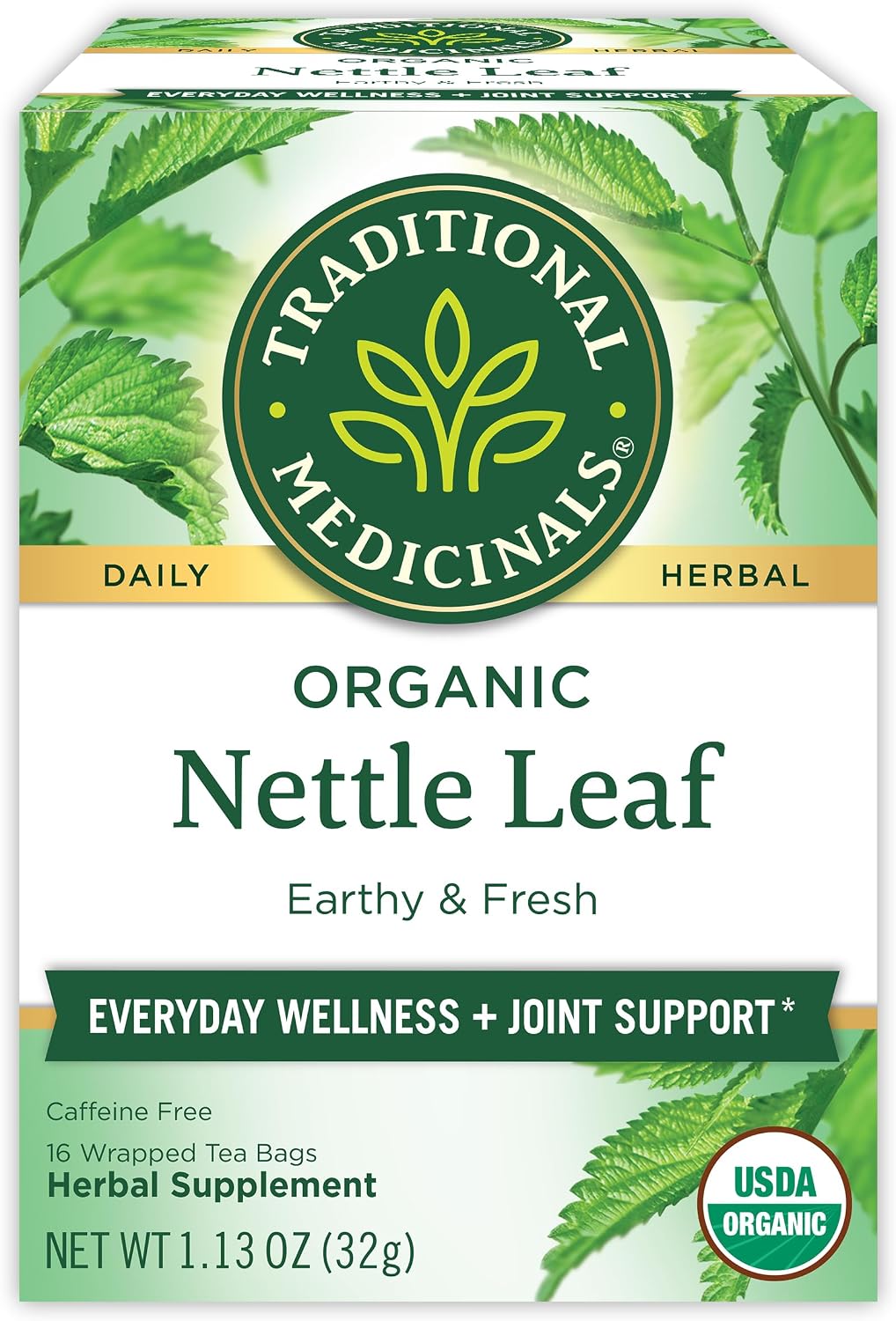 Traditional Medicinals Organic, Nettle Tea - Supports Joint Health & Overall Wellness with Stinging Nettle - Kosher, Non-GMO, Caffeine-Free, Compostable - 16 Tea Bags