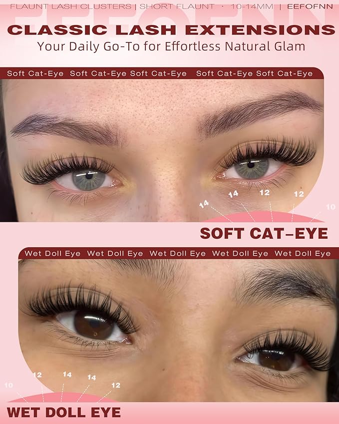 Lash Clusters Natural Eyelash Clusters Wispy Lashes Clusters C Curl Cluster Eyelash Extensions 8-14mm Lash Cluster Invisible Band Individual Lashes Bunny Cluster Lashes by Eefofnn