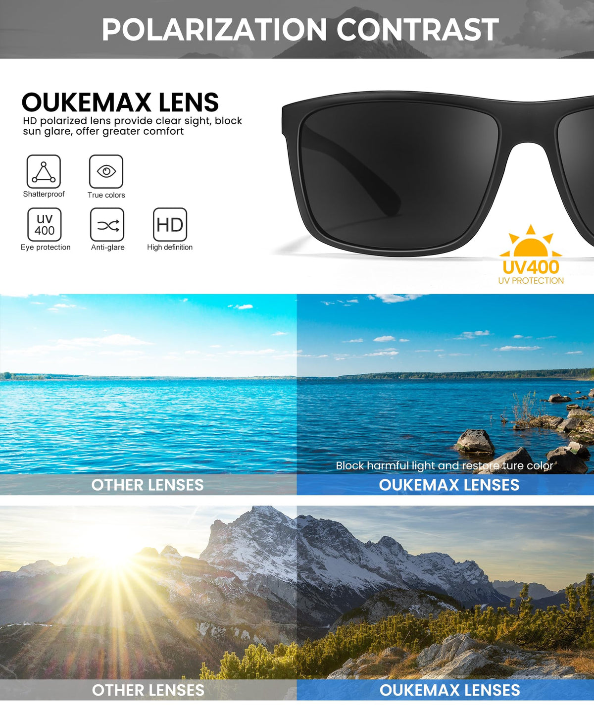 OUKEMAX Polarized Sunglasses Men Women: Mens Sunglasses Sun Glasses for Driving Sports Fishing with UV Protection 3 Packs