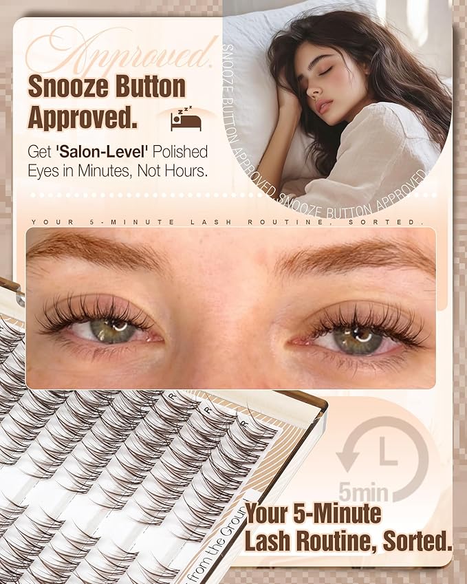 Cat Eye Brown Lash Clusters 8-12MM Natural Eyelash Clusters Pre-Mapped Fairy Cluster Eyelash Extensions Beginner-Friendly Wispy Cluster Lashes CC-Curly Clear Band Individual Lashes Short Extensions