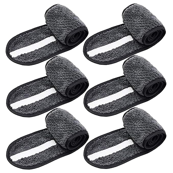Simnice Spa Facial Headbands Esthetician,Adjustable Makeup Headband for Facials, Terry Cloth Spa Headband Hair Wrap Towel for Face Washing, Shower,Black