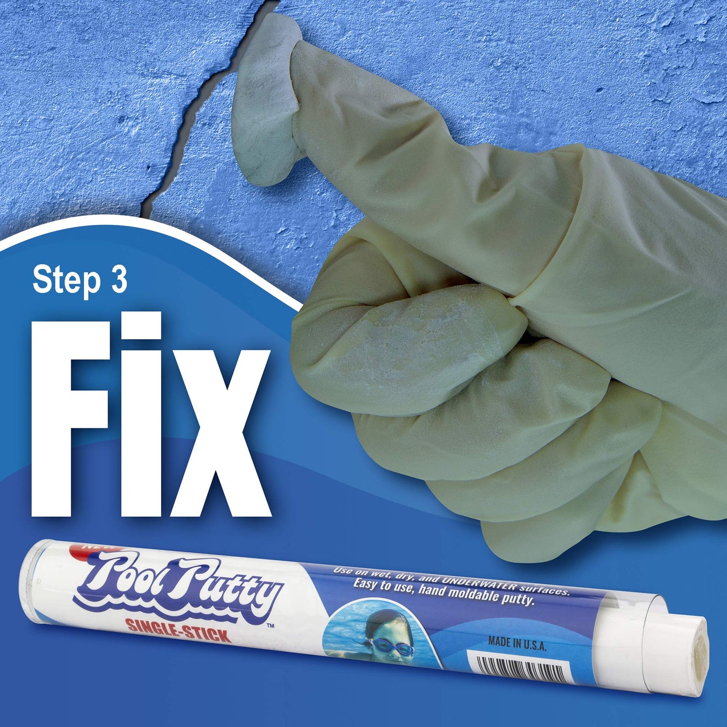 Epoxybond Pool Putty Single-Stick 4 oz | Pool & Spa Repair | Easy for Anyone to DIY | Works Underwater or Above | Fix Cracks Leaks in Concrete, Fiberglass & Other Surfaces | by Atlas Minerals