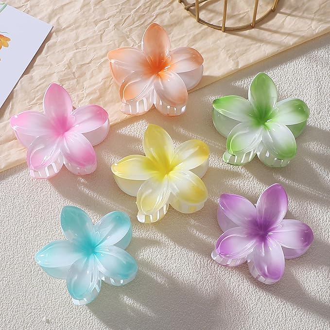 Flower Hair Clips for Women 6 Pcs Hawaiian Large Claw Clips Plumeria Medium Hair Claw Clips for Thick Thin Hair Hibiscus Tropical Beach Hair Accessories for Women Girls and Girls -Petal
