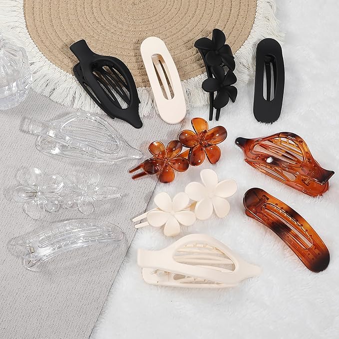 12 PCS Flat Hair Clips - 3 Styles Matte Flat Claw Clips Set Duckbill Barrettes for Women, No-Slip Strong Hold for Thin and Thick Hair, Hair Accessories for Girls Gift (Transparent)