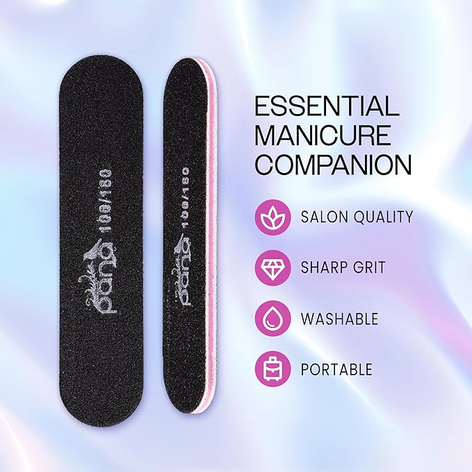 25PCS Mini Size PANA Professional Double Sided Nail Files - Black, 100/180 Grit - Emery Board Nail Buffering File Manicure Pedicure Nail Polisher Washable