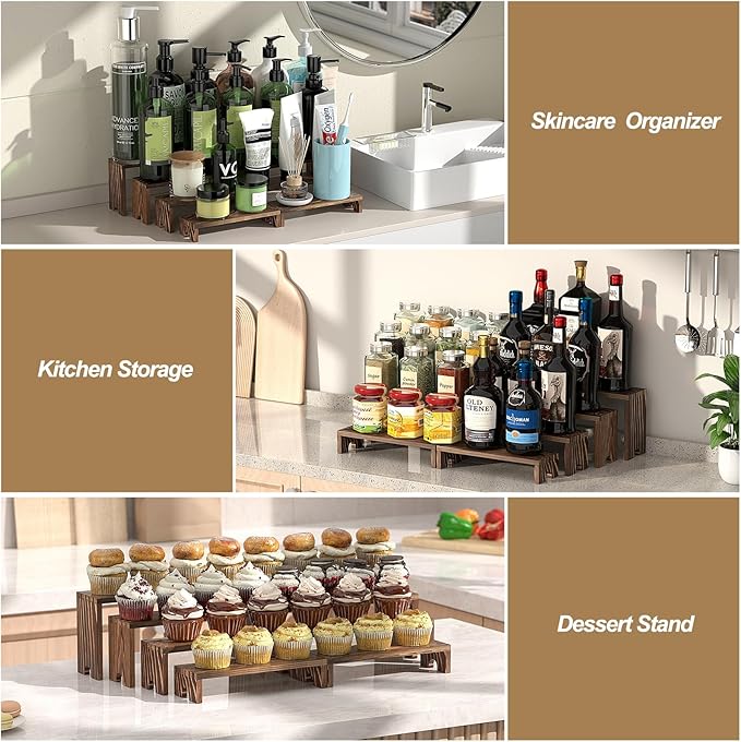 2 Set Wooden Tiered Risers Display Stands for Vendor Events,Stackable Wood Cupcake Display Stand,Farmhouse Decor Wood Dessert Table Display Set,Vendor Booth Display Items,Food Display Risers for Party