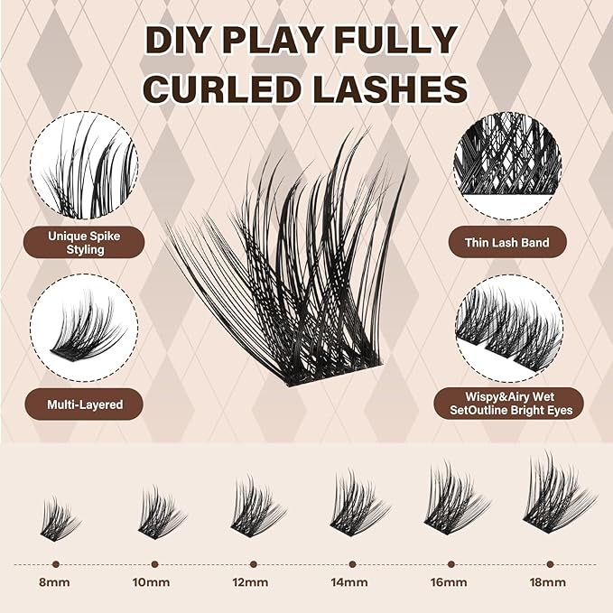 JMS&JMS Anime Fluffy Lash Clusters Kit Individual False Eyelashes Extension Kit, Manga Lashes Eyelash Clusters Kit with Lash Bond and Seal Eyelash Applictor Lash Remover (JMS06-CC-8-18Mix)
