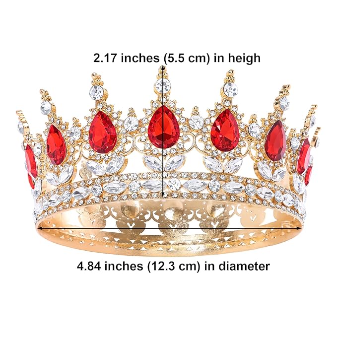 Red Queen Crown for Women Crystal Tiara for Women Rhinestone Wedding Headband for Bride Hair Accessories for Costume Birthday Party Prom Gifts
