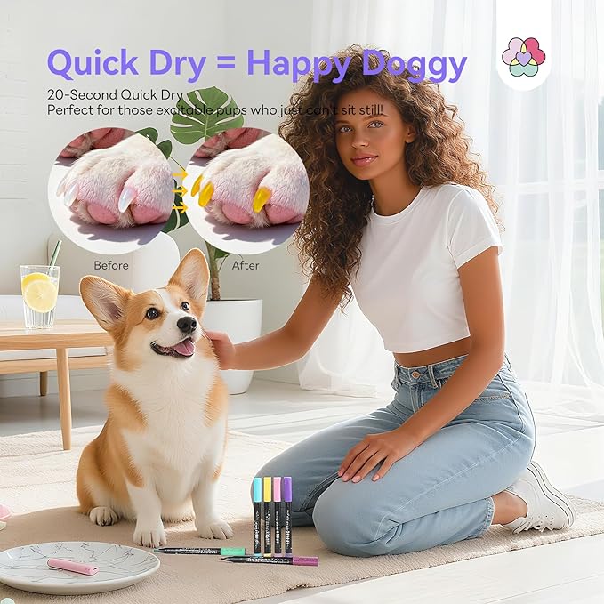 SAVILAND Dog Nail Polish Pens Quick Dry: 12 Colors Safe Pet Nail Art Polish Pens Set Brush Tip for DIY Dogs Cats Puppy Nails, Non Toxic, Odorless, Easy to Apply Home & Salon Use