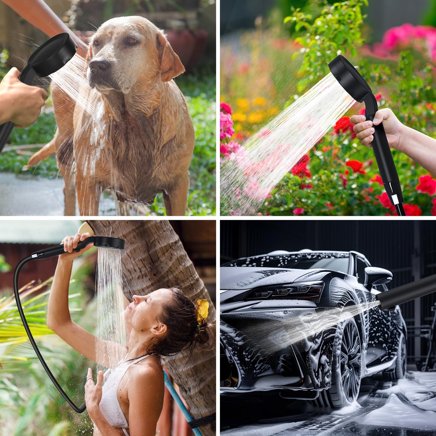 Portable Shower for Camping, [Upgraded] Spopal 10000mAh Rechargeable Camping Shower with 5 Adjustable Speeds,Premium LED Display, IPX8 Waterproof Outdoor Shower Kit for Hiking, Car, Pet, Travel (BK)