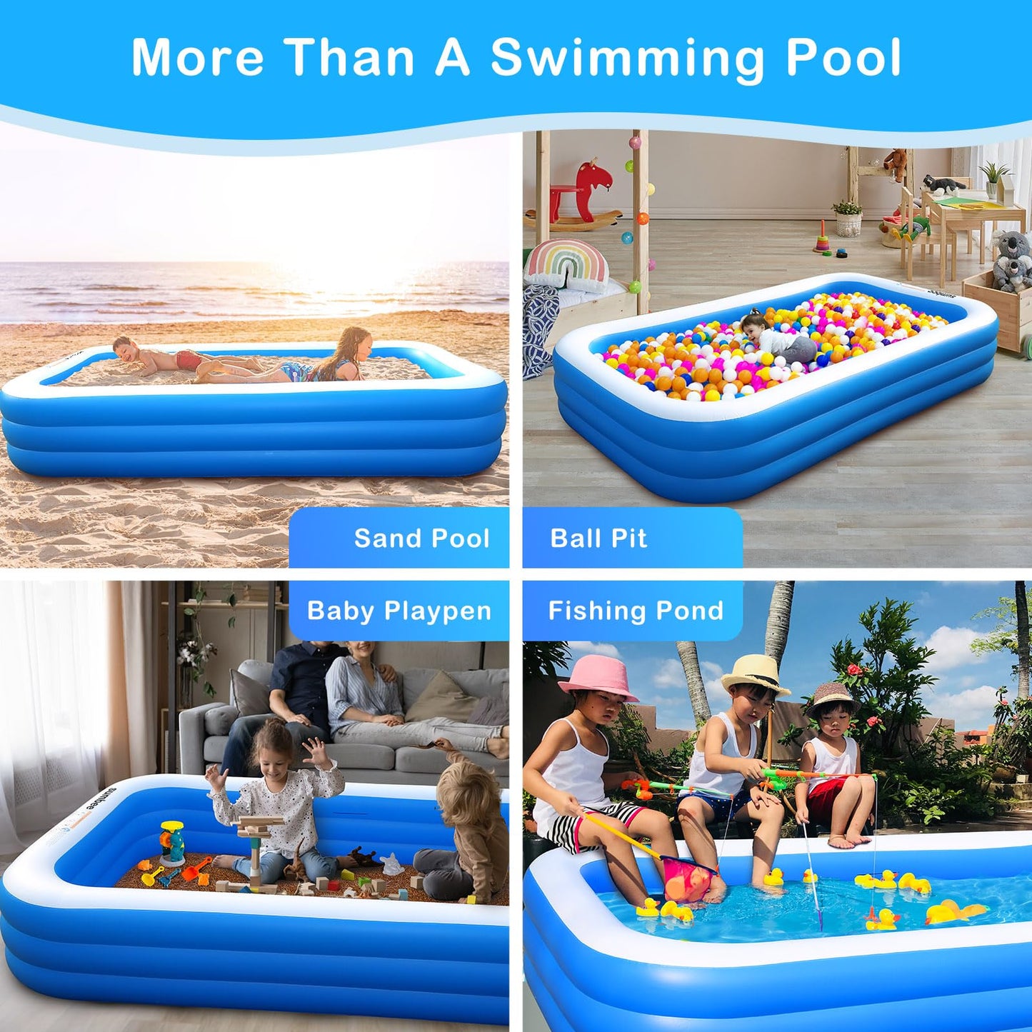 Sumbee Inflatable Pool for Kids and Adults, 120" x 72" x 22" Oversized Thickened Blow Up Family Swimming Pool for Outdoor Patio Backyard Garden Deck Summer Party Full Size Blue