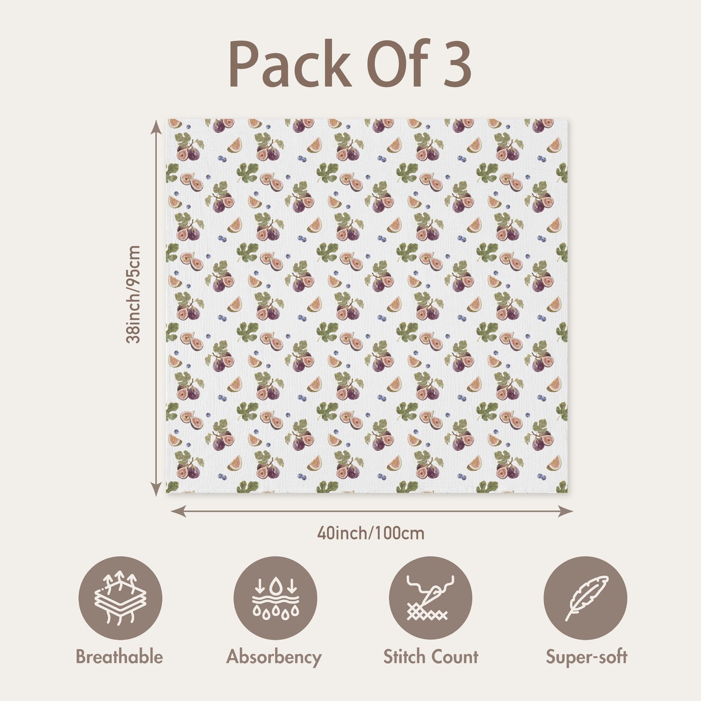 GLLQUEN BABY Muslin Swaddle Blankets for Newborns, 3-Pack Cotton Receiving Blankets for Boys and Girls, Large 40 x 38 Baby Essentials Swaddle Wrap Burping Clothes, Unisex, Gift, Green