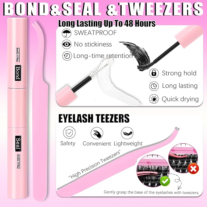 YIDUO 4 Styles Lash Clusters Kit 60D+80D+100D+150D Volume Clusters Lashes Extensions Kit with 2 X Bond and Seal 10-18mm Wispy D Curvature Full Individual Eyelash Extensions Kit DIY at Home Easily