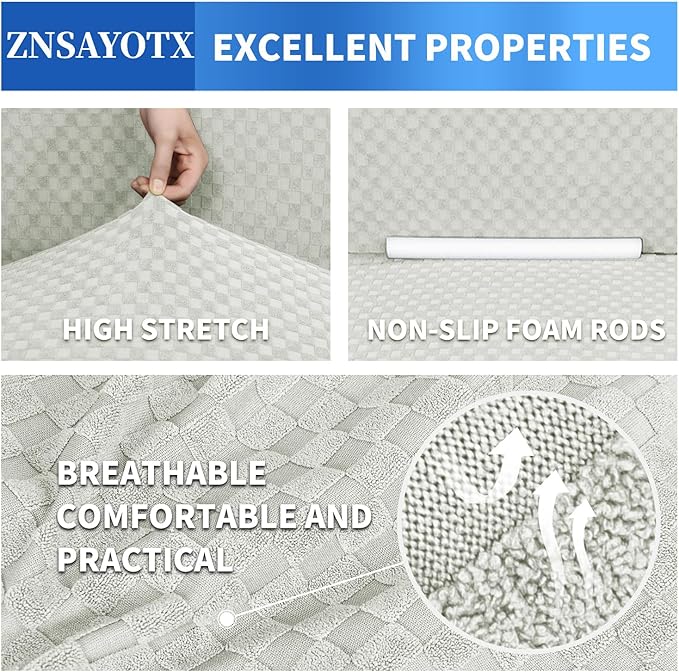 ZNSAYOTX 1 Piece Jacquard Couch Covers for 3 Cushion Couch High Stretch Sofa Cover for Pets Dogs Anti Slip Extra Large Sofa Slipcovers Furniture Protector (X-Large, Ivory)