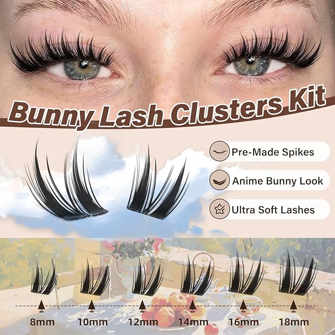 JMS&JMS Bunny Lash Clusters, Manga Eyelash Clusters C Curl, Anime Lashes Wispy Natural Invisible Band Bunny lashes with Waterproof (Bunny-8-18MIX)