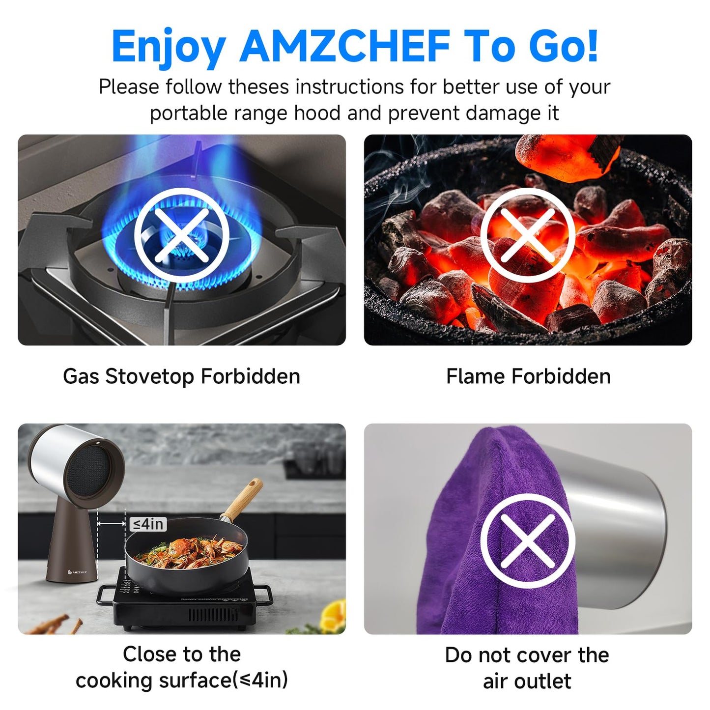 AMZCHEF Desktop Range Hood 3 Speed Exhaust Fan with Low-Noise Operation, Large Removable Oil Cup & Detachable Aluminum Filter - Ideal for Small Kitchens, Indoor BBQ & Hot Pot