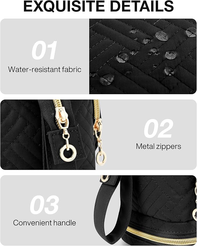 BAGSMART Travel Makeup Bag, Cosmetic Bag Make Up Organizer Case, Large Wide-open Pouch for Women Double Layers Purse for Toiletries Accessories Brushes Black