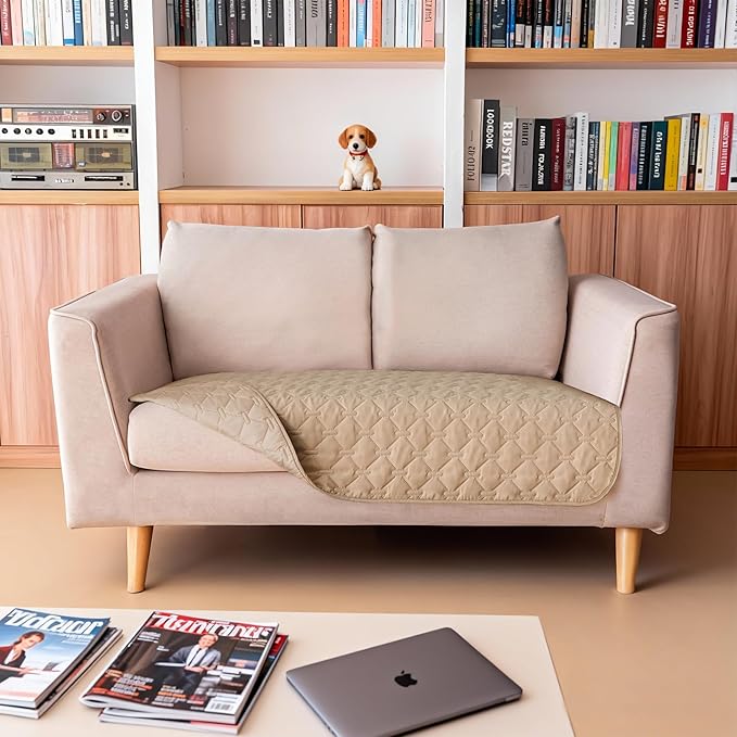 gogobunny 3X Stronger Waterproof Pet Blanket, Scratch Proof Furniture Protector for Dogs Cats, Reversible Cover 32x53 Inch, Dark Beige
