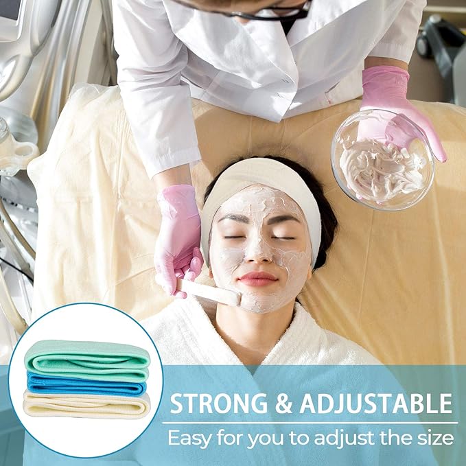 Whaline Spa Facial Headband Make Up Wrap Head Terry Cloth Headband Adjustable Towel for Face Washing, Shower, 3 Pieces (Blue, Green, Yellow)