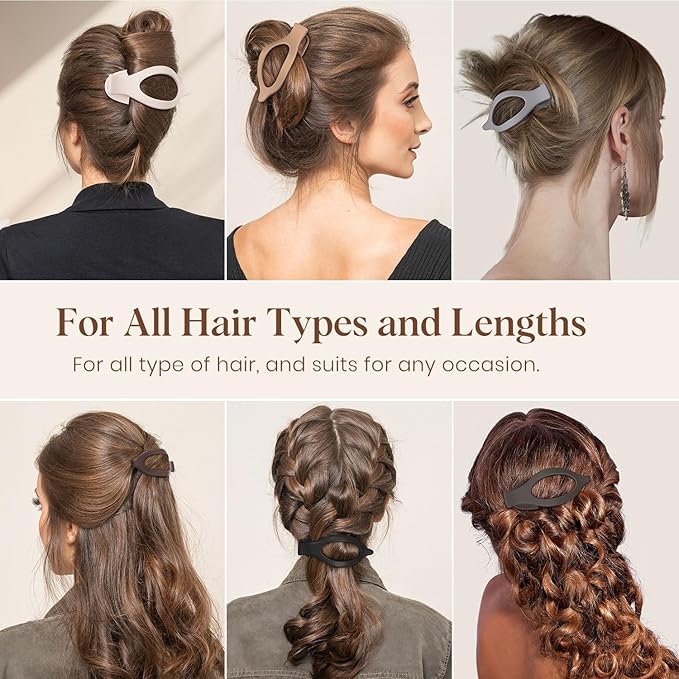 6 PCS Large Flat Hair Clips for Women Girls, French Concord Lay Down Flat Claw Clips for Thick Thin Hair, Comfortable Curved Hair Clip, Matte Non-slip Strong Hold Hair Accessories, Brown