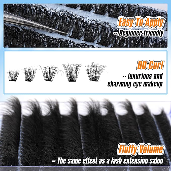 Fluffy Lash Clusters Wispy Eyelash Extension 10-18MM 180Pcs Individual Lashes Clusters Natural Eyelashes Extensions DIY at Home by Pleell